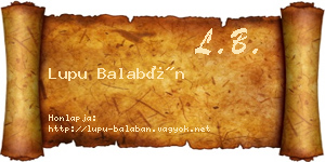 Lupu Balabán névjegykártya